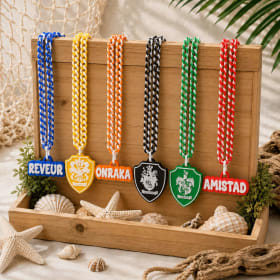 House Hype house-crest lanyard keychains in the six House colors